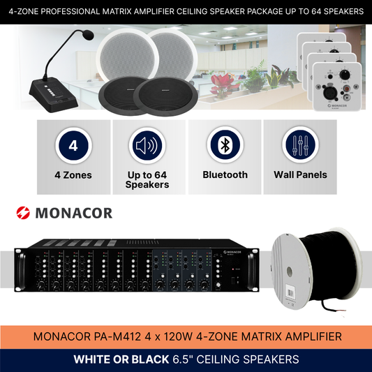 4-Zone Professional Matrix Amplifier Ceiling Speaker Package Up To 64 Speakers Background Music System