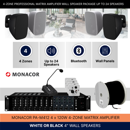 4-Zone Professional Matrix Amplifier Wall Speaker Package Up To 24 Speakers Background Music System