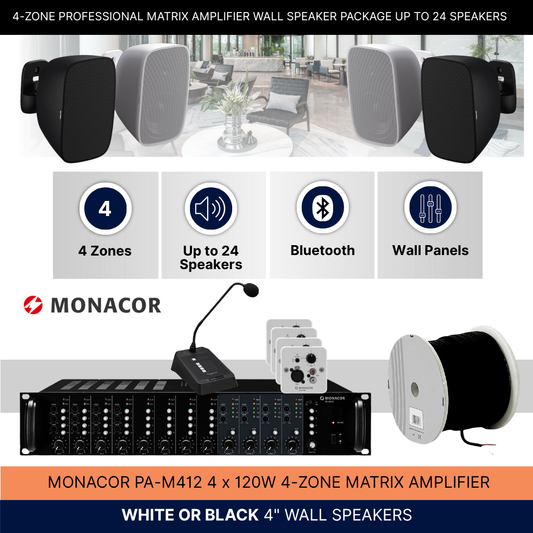 4-Zone Professional Matrix Amplifier Wall Speaker Package Up To 24 Speakers Background Music System