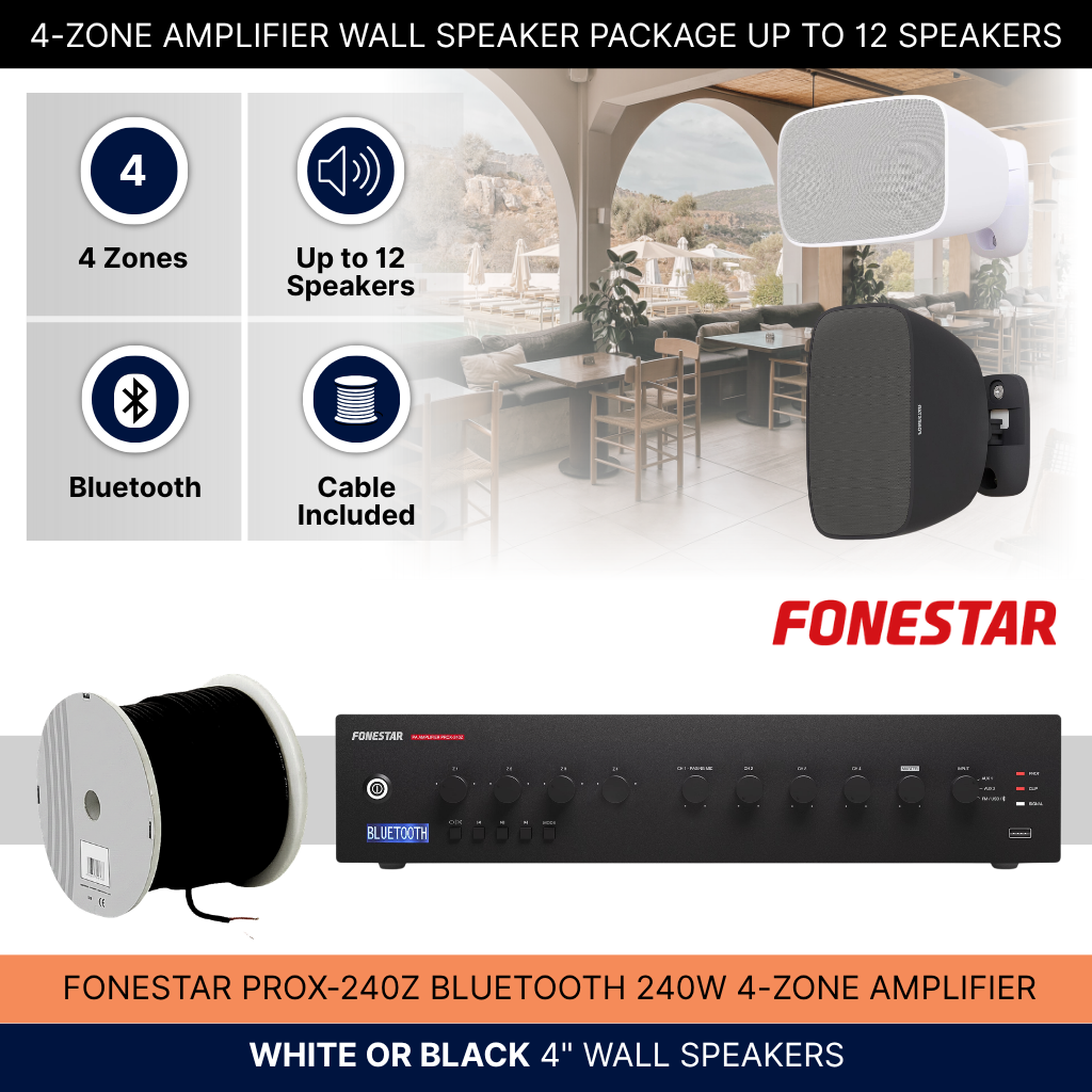 4-Zone Amplifier Wall Speaker Package Up To 12 Speakers Background Music System