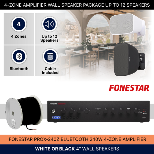 4-Zone Amplifier Wall Speaker Package Up To 12 Speakers Background Music System