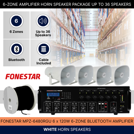 6-Zone Amplifier Horn Speaker Package Up To 36 Speakers