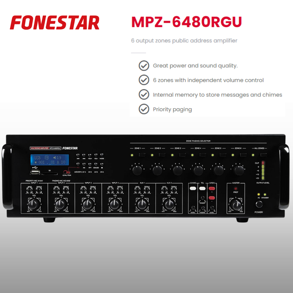 6-Zone Amplifier Horn Speaker Package Up To 36 Speakers