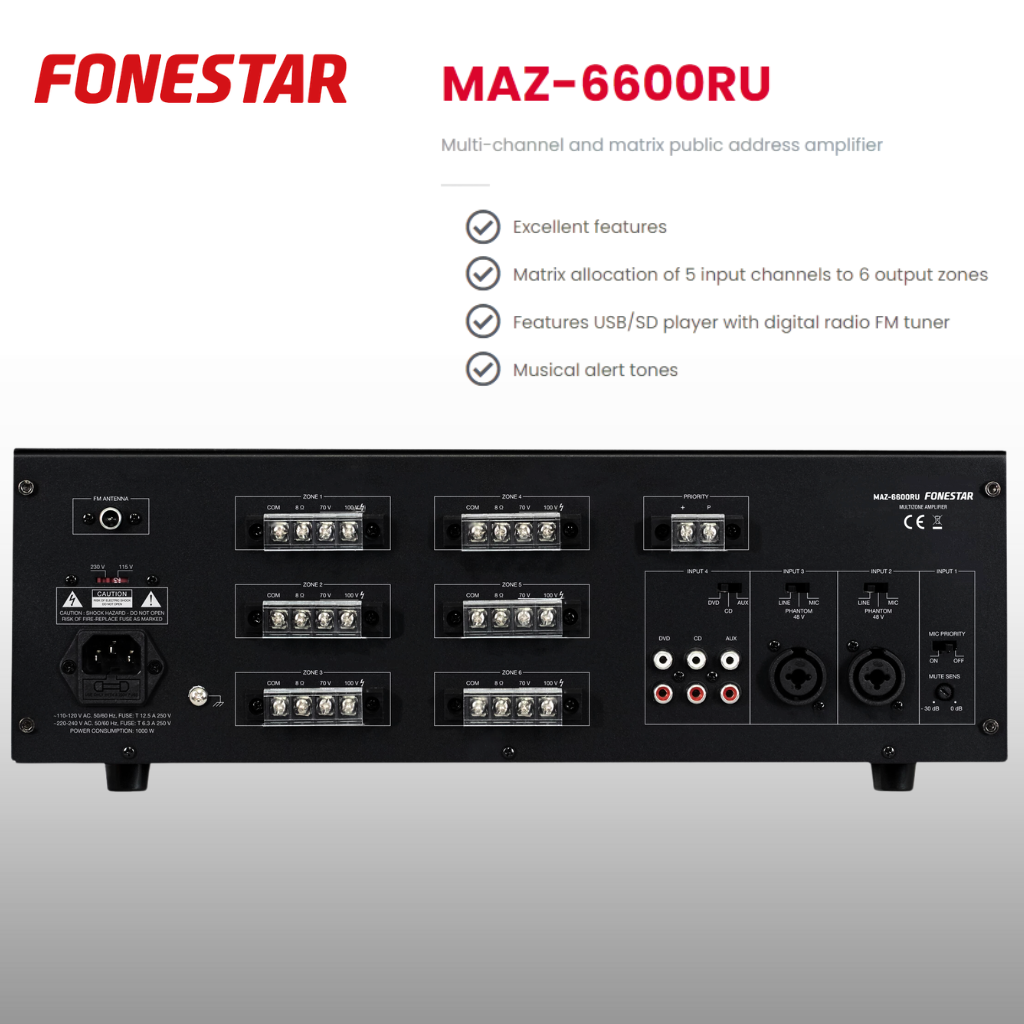 6-Zone Matrix Amplifier Ceiling Speaker Package Up To 72 Speakers Background Music System