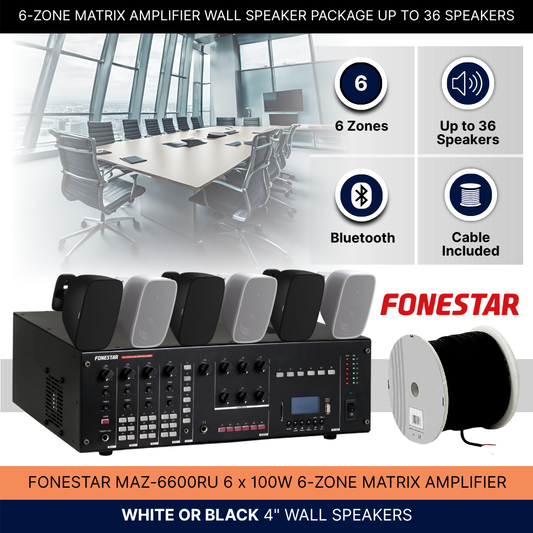 6-Zone Matrix Amplifier Wall Speaker Package Up To 36 Speakers Background Music System