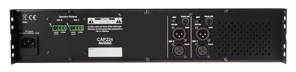 AUDAC CAP224 2-Channel 100V amplifier 2 x 240W – rear panel