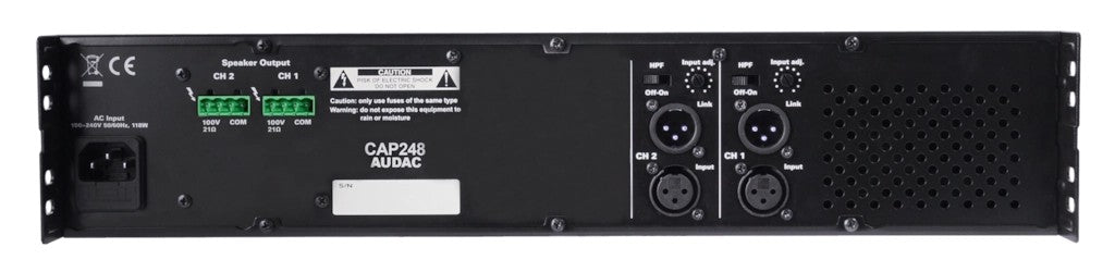 AUDAC CAP248 2-Channel 100V amplifier 2 x 480W – rear panel