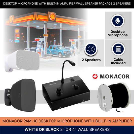 Desktop Microphone With Built-In Amplifier Wall Speaker Package 2 Speakers