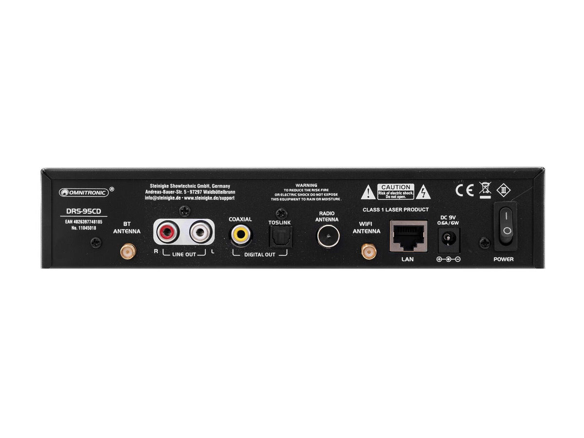 Omnitronic DRS-95CD Internet Radio with CD, DAB+ and Bluetooth – rear panel connections