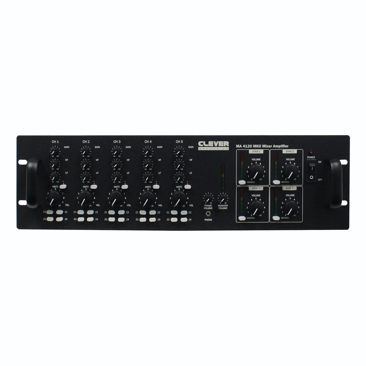Clever Acoustics MA 4120 MKII 4-Zone Mixer Amplifier 4 x 120W 100V – front panel