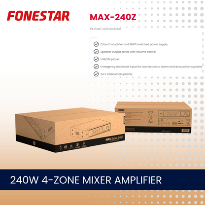 Fonestar MAX-240Z 240W 4-zone mixer amplifier with Bluetooth and media player