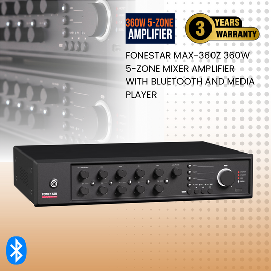 Fonestar MAX-360Z 360W 5-zone mixer amplifier with Bluetooth and media player