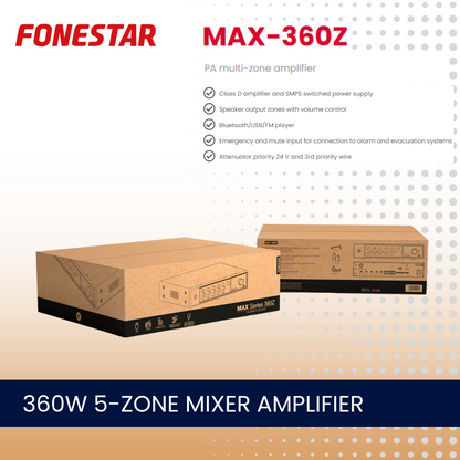 Fonestar MAX-360Z 360W 5-zone mixer amplifier with Bluetooth and media player