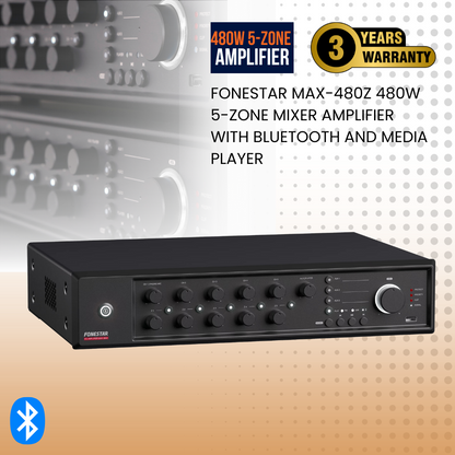 Fonestar MAX-480Z 480W 5-zone mixer amplifier with Bluetooth and media player