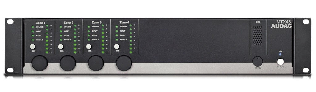 AUDAC MTX48 4-Zone audio matrix – front view