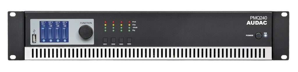 AUDAC PMQ240 WaveDynamics 100V 4-channel power amplifier 4 x 240W – front view