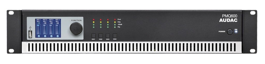 AUDAC PMQ600 WaveDynamics 100V 4-channel power amplifier 4 x 600W – front view