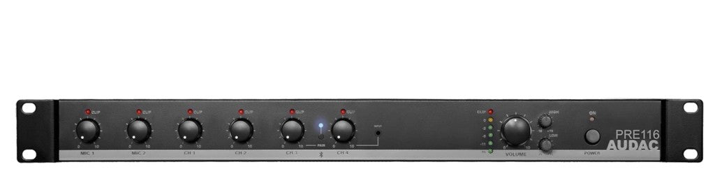 AUDAC PRE116 6-Channel stereo preamplifier with integrated Bluetooth receiver – front view
