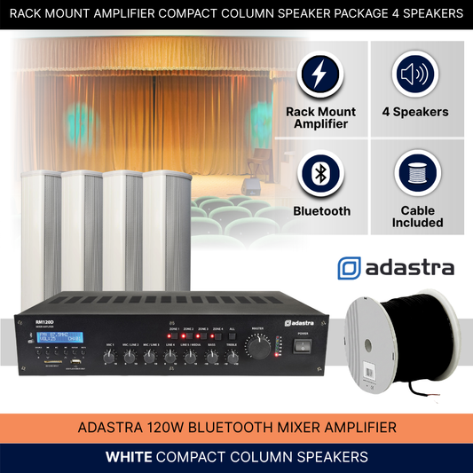 Rack Mount Amplifier Compact Column Speaker Package 4 Speakers Background Music System