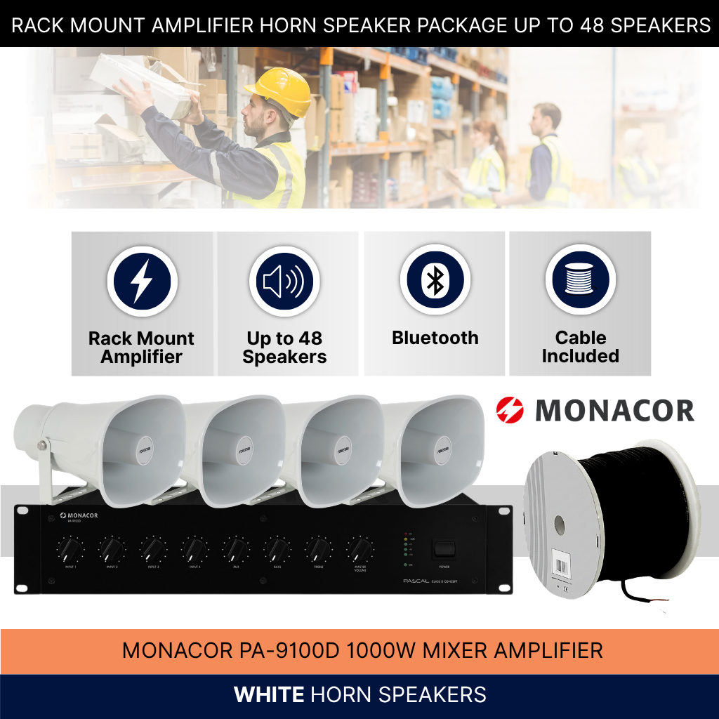 Rack Mount Amplifier Horn Speaker Package Up To 48 Speakers