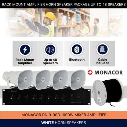 Rack Mount Amplifier Horn Speaker Package Up To 48 Speakers