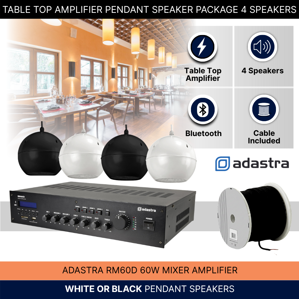 Table Top Amplifier Pendant Speaker Package 4 Speakers Background Music System