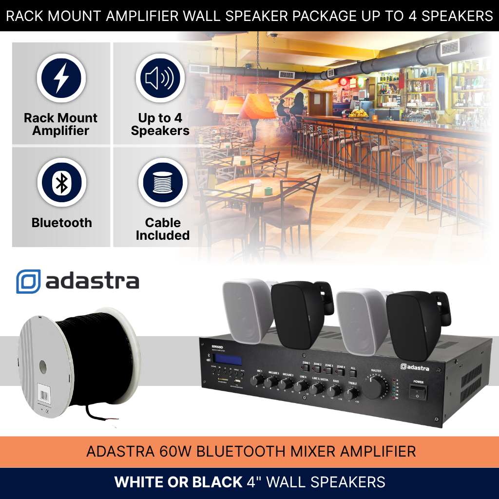 Rack Mount Amplifier Wall Speaker Package Up To 4 Speakers Background Music System