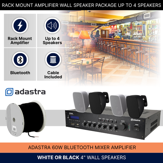 Rack Mount Amplifier Wall Speaker Package Up To 4 Speakers Background Music System
