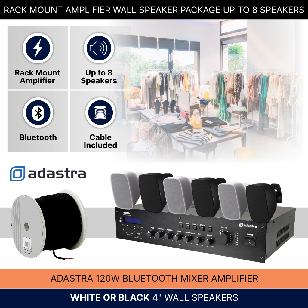 Rack Mount Amplifier Wall Speaker Package Up To 8 Speakers Background Music System