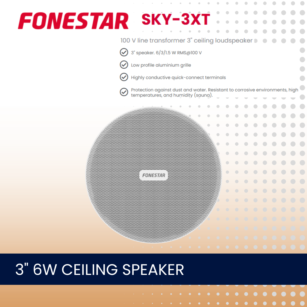 Fonestar SKY-3XT Sauna & Wet Room Ceiling Speaker | 3" 6W 100V Line | IP66 Waterproof