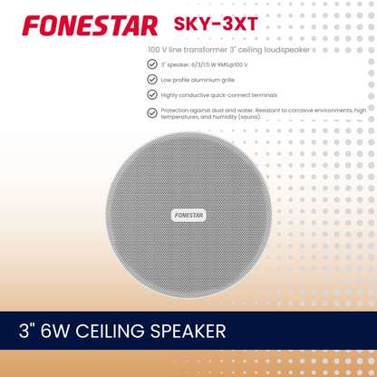Fonestar SKY-3XT Sauna & Wet Room Ceiling Speaker | 3" 6W 100V Line | IP66 Waterproof