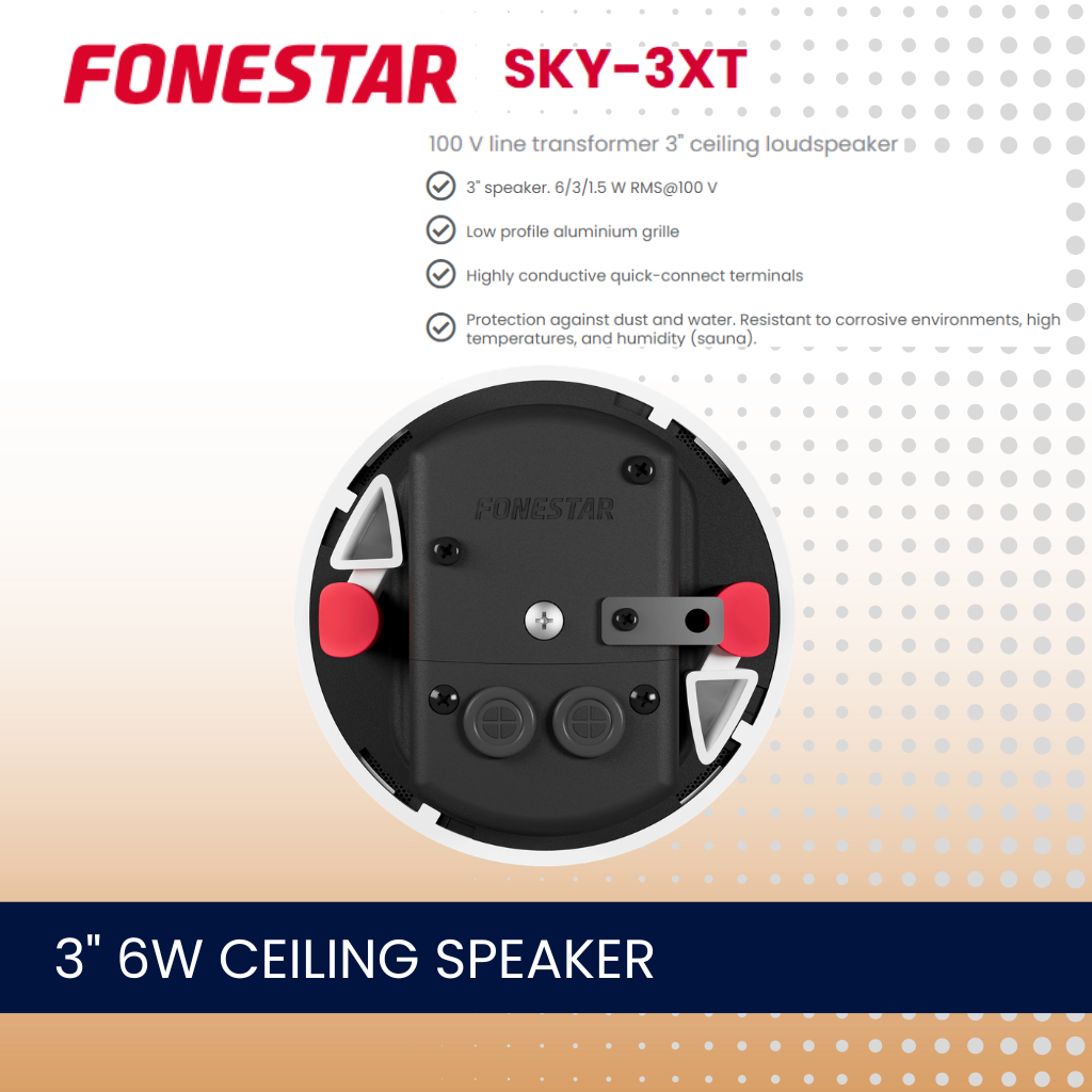 Fonestar SKY-3XT Sauna & Wet Room Ceiling Speaker | 3" 6W 100V Line | IP66 Waterproof