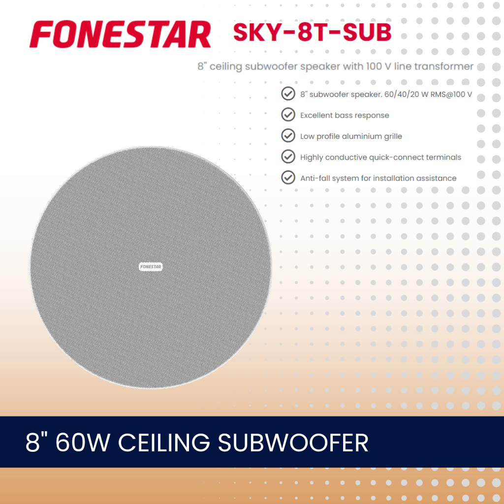 Fonestar SKY-8T-SUB 8" 60W 100V line transformer ceiling subwoofer