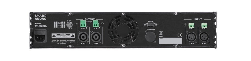 AUDAC SMA350 WaveDynamics 2-channel power amplifier 2 x 350W 4Ω – rear panel