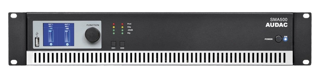 AUDAC SMA500 WaveDynamics 2-channel power amplifier 2 x 500W 4Ω – front view