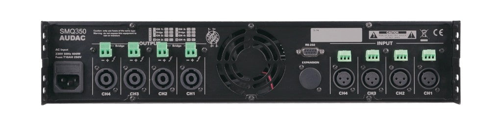 AUDAC SMQ350 WaveDynamics 4-channel power amplifier 4 x 350W 4Ω – rear panel