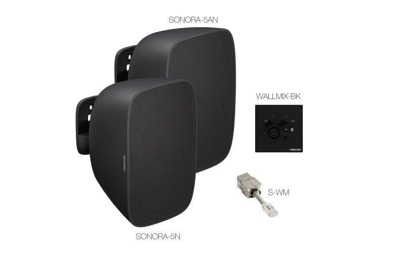 Fonestar SONORA-WM5 Wall mounted stereo sound system with wall mixer in black – product photo