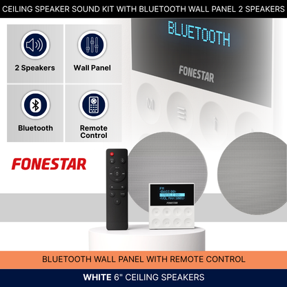 Ceiling Speaker Sound Kit With Bluetooth Wall Panel 2 Speakers Background Music System