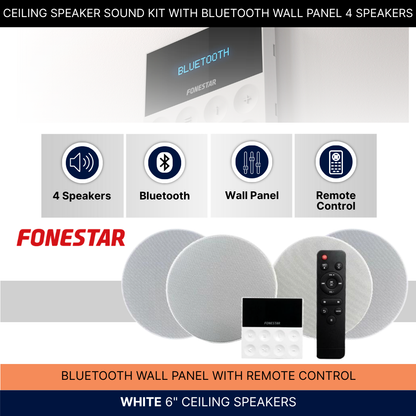 Ceiling Speaker Sound Kit With Bluetooth Wall Panel 4 Speakers Background Music System