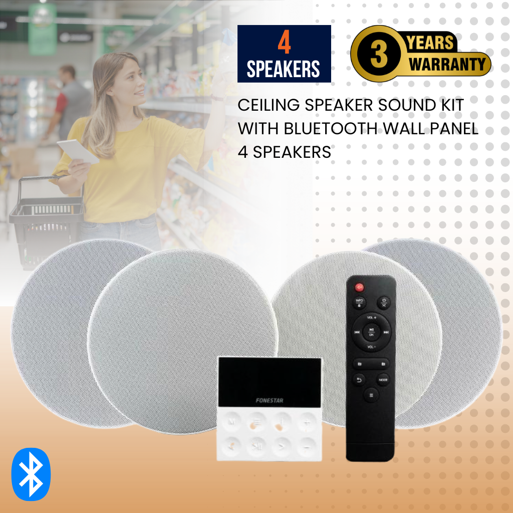 Ceiling Speaker Sound Kit With Bluetooth Wall Panel 4 Speakers Backgro ...