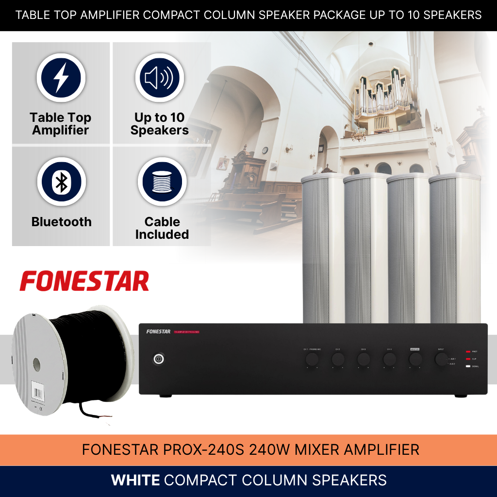Table Top Amplifier Compact Column Speaker Package Up To 10 Speakers Background Music System
