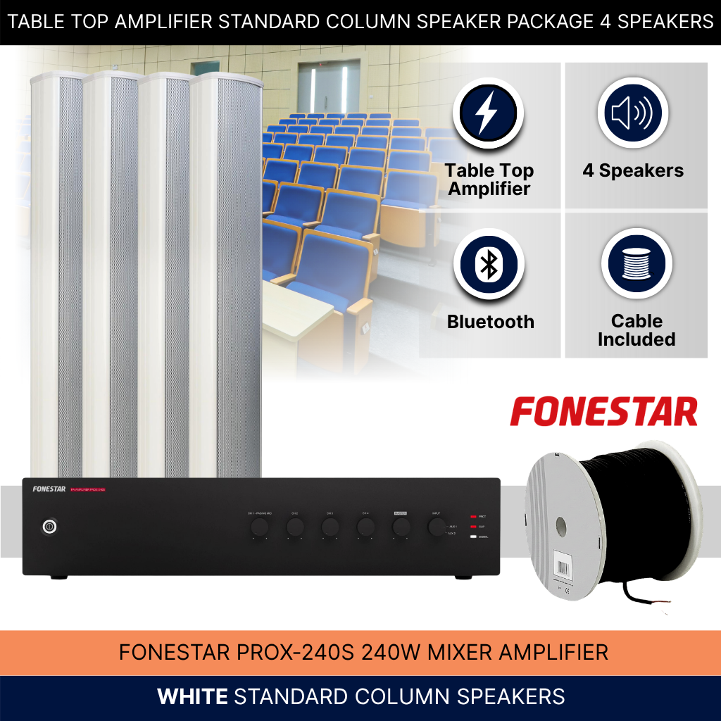 Table Top Amplifier Standard Column Speaker Package 4 Speakers Background Music System
