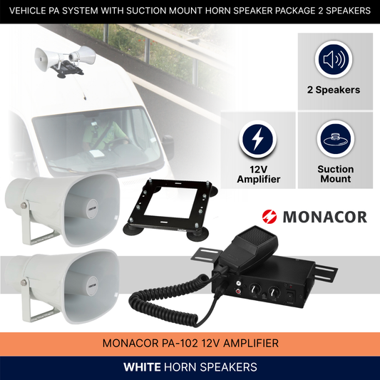 Vehicle PA System With Suction Mount Horn Speaker Package 2 Speakers