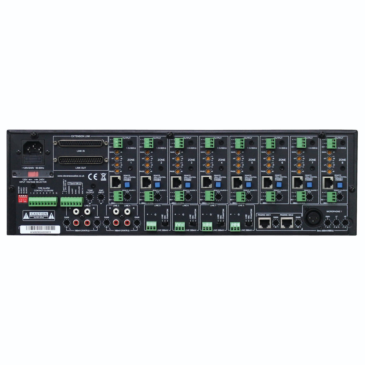 Clever Acoustics ZM 8 8-Zone Matrix Mixer – rear panel connections